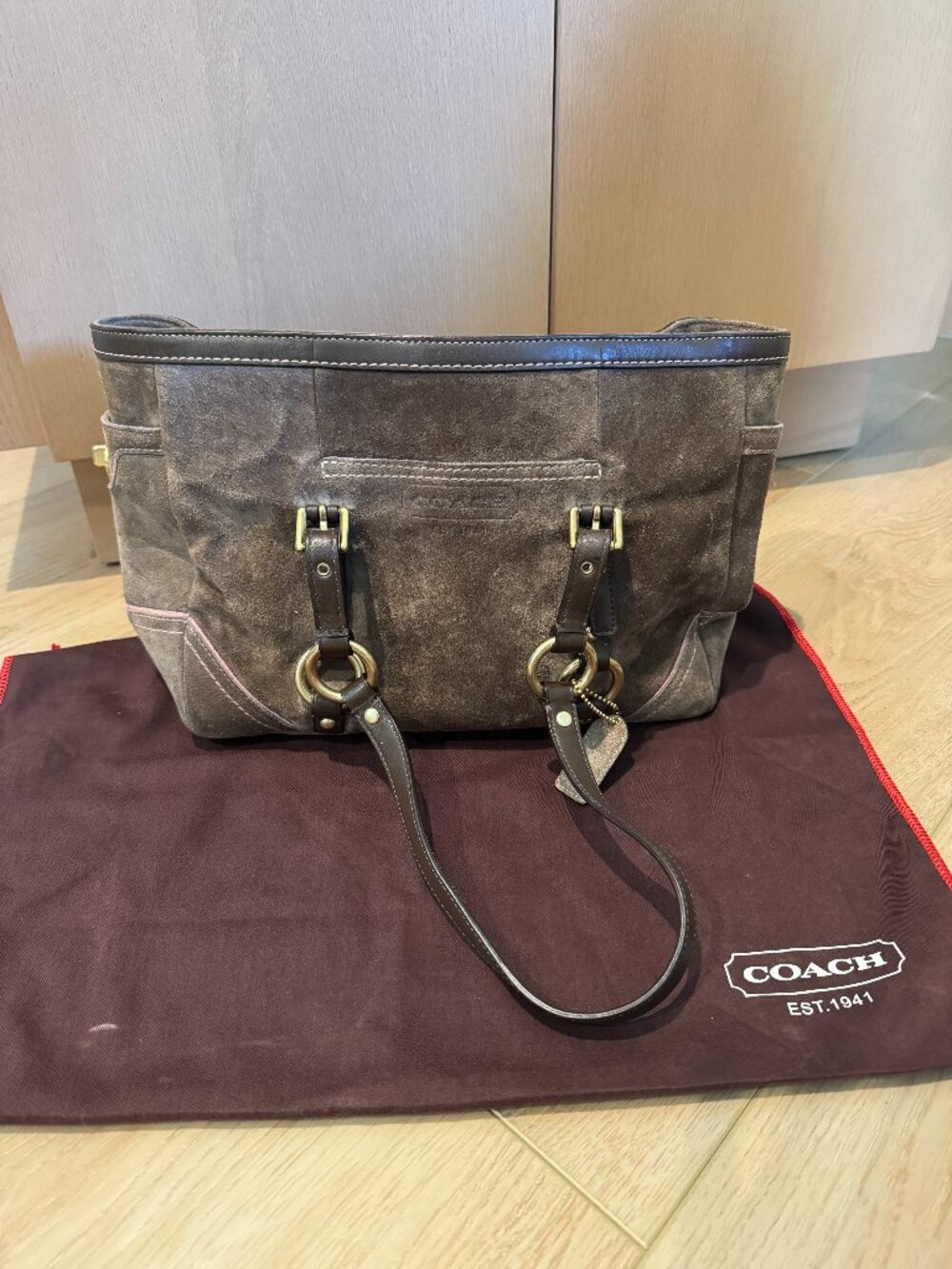 COACH VINTAGE HAMPTONS BROWN SUEDE GALLERY TOTE SHOULDER BAG Y2K F12836
